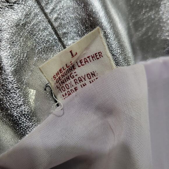 Vintage Leather Dress Silver Metallic White Striped Sheath Pencil Straight Large - Picture 7 of 15